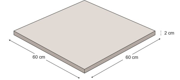 Dimensional scheme of the 60x60 cm plate with a thickness of 2 cm